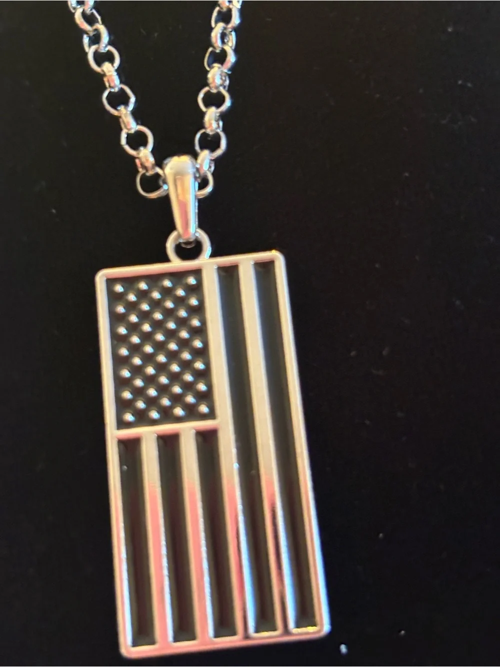 Men's Silver-Tone American Flag Pendant Necklace